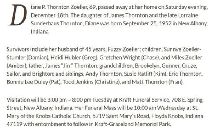 Diane Thornton Zoeller Death Cause – How Did Fuzzy Zoeller Wife Died?